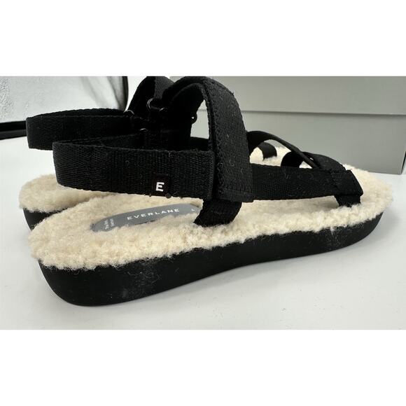 Everlane Sherpa Sandals Size 6 Black Faux Fur Strappy Comfort Slides w/ Box - Picture 6 of 7
